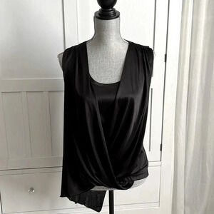 HARLOWE & GRAHAM Satiny Sleeveless Wrap Top, Size S